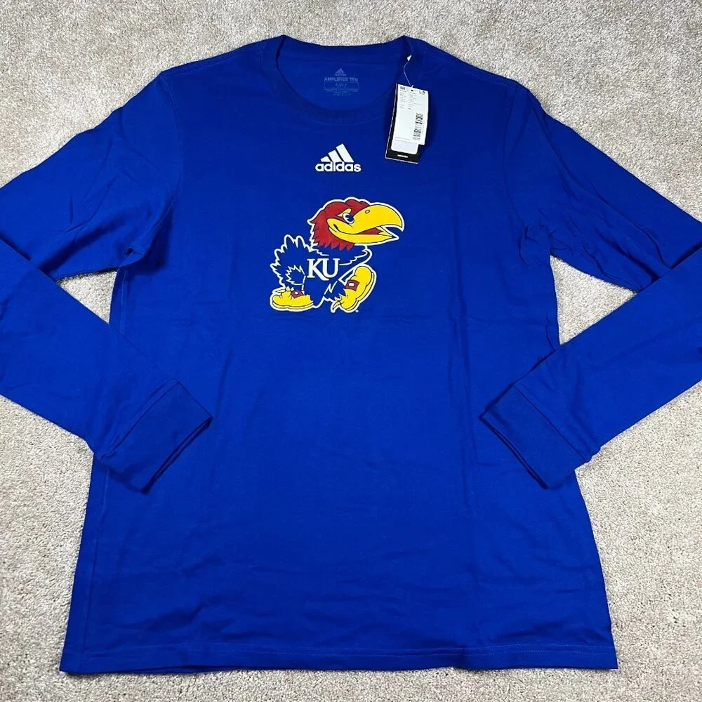 Adidas Mens‎ M Blue Long Sleeve KU Kansas Jayhawks Basketball Amplifier Tee NWT