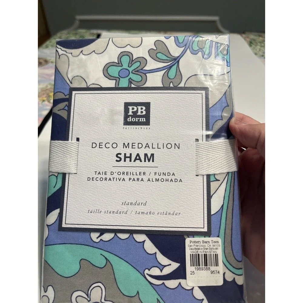 Pottery Barn Deco Medallion Blue Floral Paisley Standard Pillow Sham 20x26” NEW