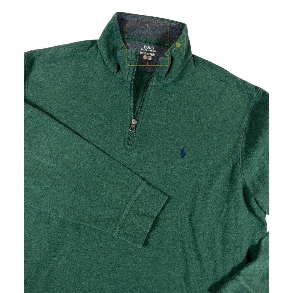 Polo Ralph Lauren Mens XXL‎ Green Quarter Zip Pullover Sweatshirt Pony Logo