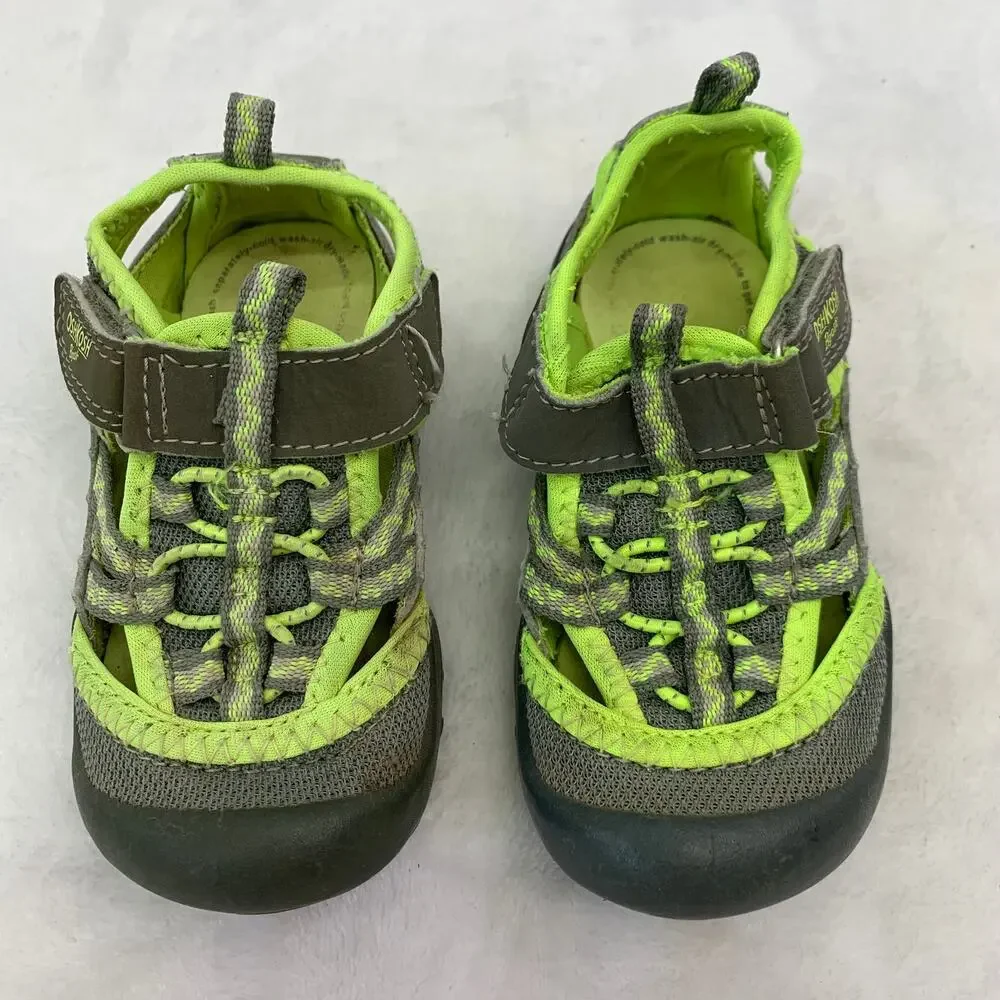 Osh Kosh B'Gosh Hax Boys Sz 7 BumpToe Water Sandals Shoes Gray Neon Green Hiking