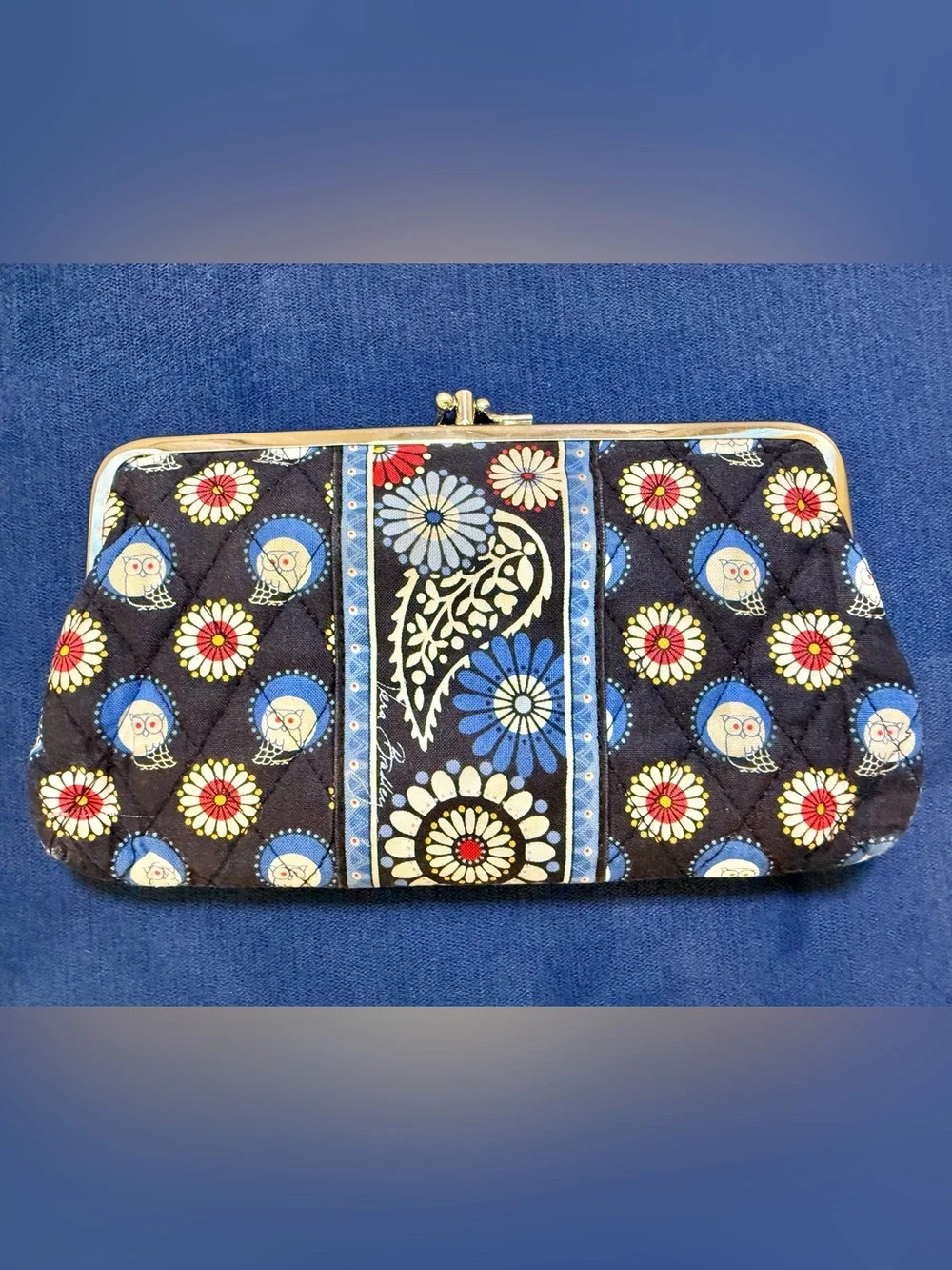 Vera Bradley Retired Night Owl Kiss Lock Wallet Clutch Coin Purse ID Holder