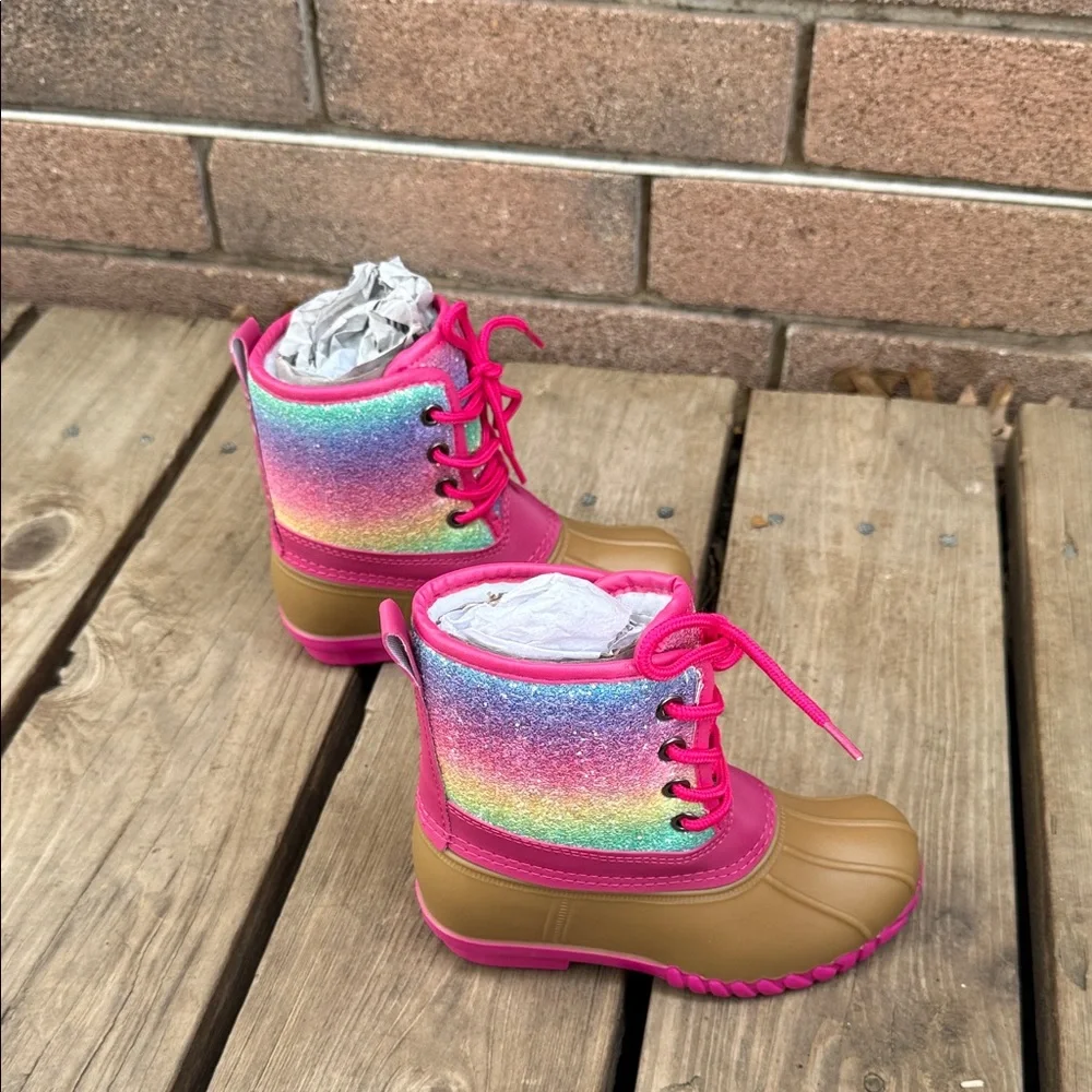Fabkids Ombre Glitter Lace up Duck Boot in Hot Pink Size 10 NWT
