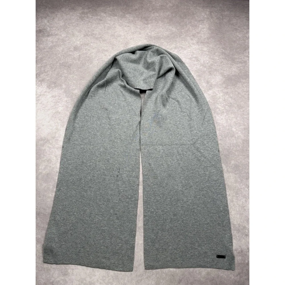BOSS Hugo Boss Scarf Mens‎ One Size Gray Knit Logo Patch Classic Winter