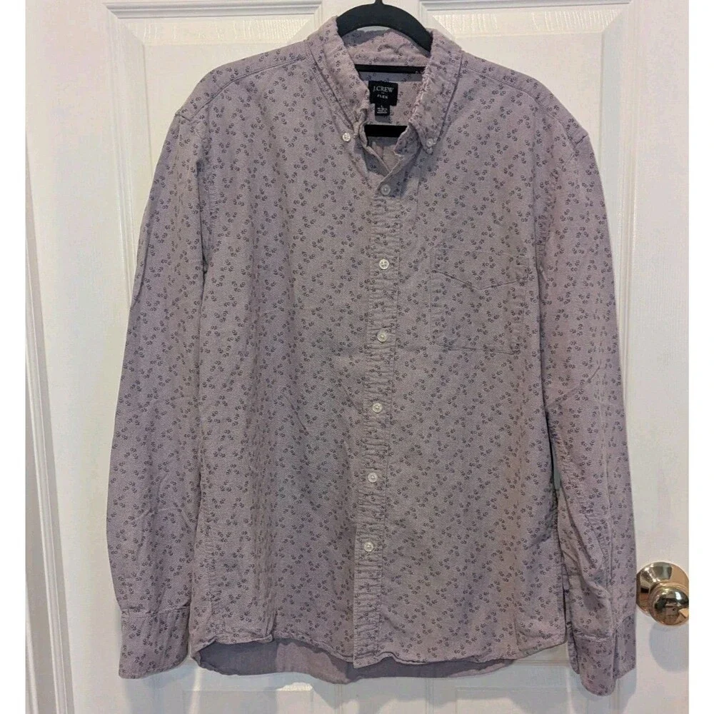 J.Crew Men’s Purple Xoxo Print Button‎ Down Shirt Preppy Cottagecore Distressed