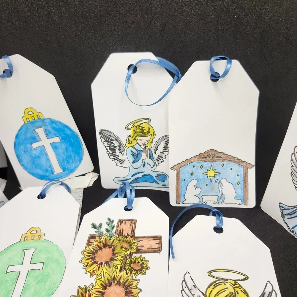 Hand Crafted  Winter Christmas Gift Tags Thank You Cards Set of 12