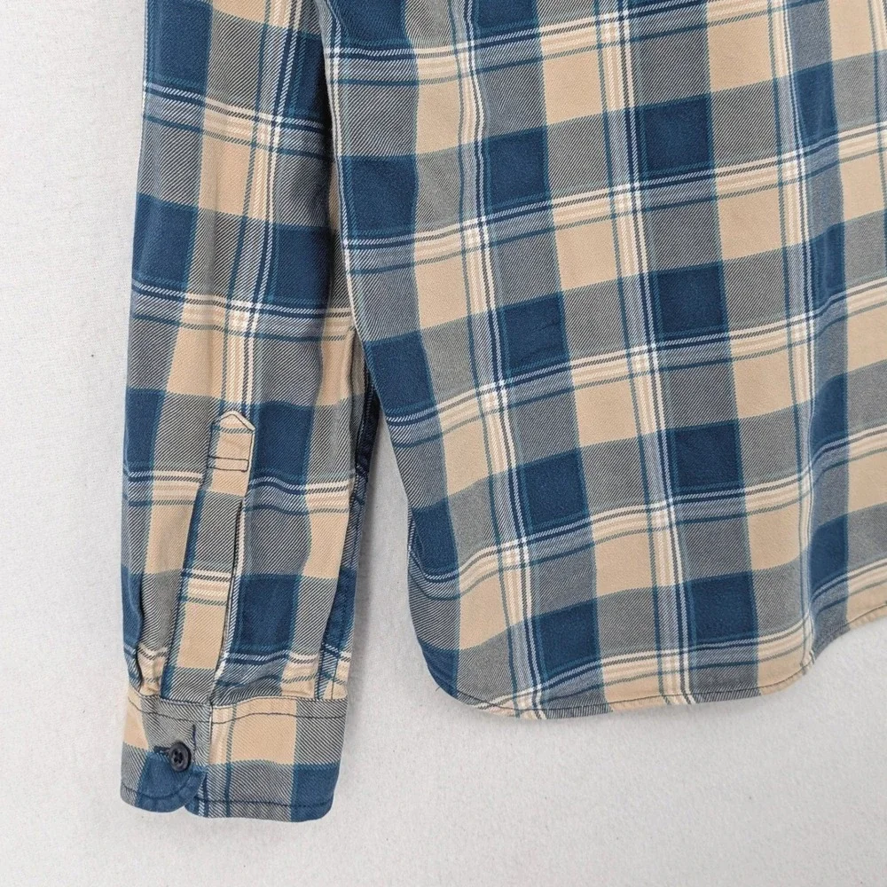 J.Crew Plaid Flannel Shirt Men's L Blue Cream Heavyweight Cotton Workwear Casual
