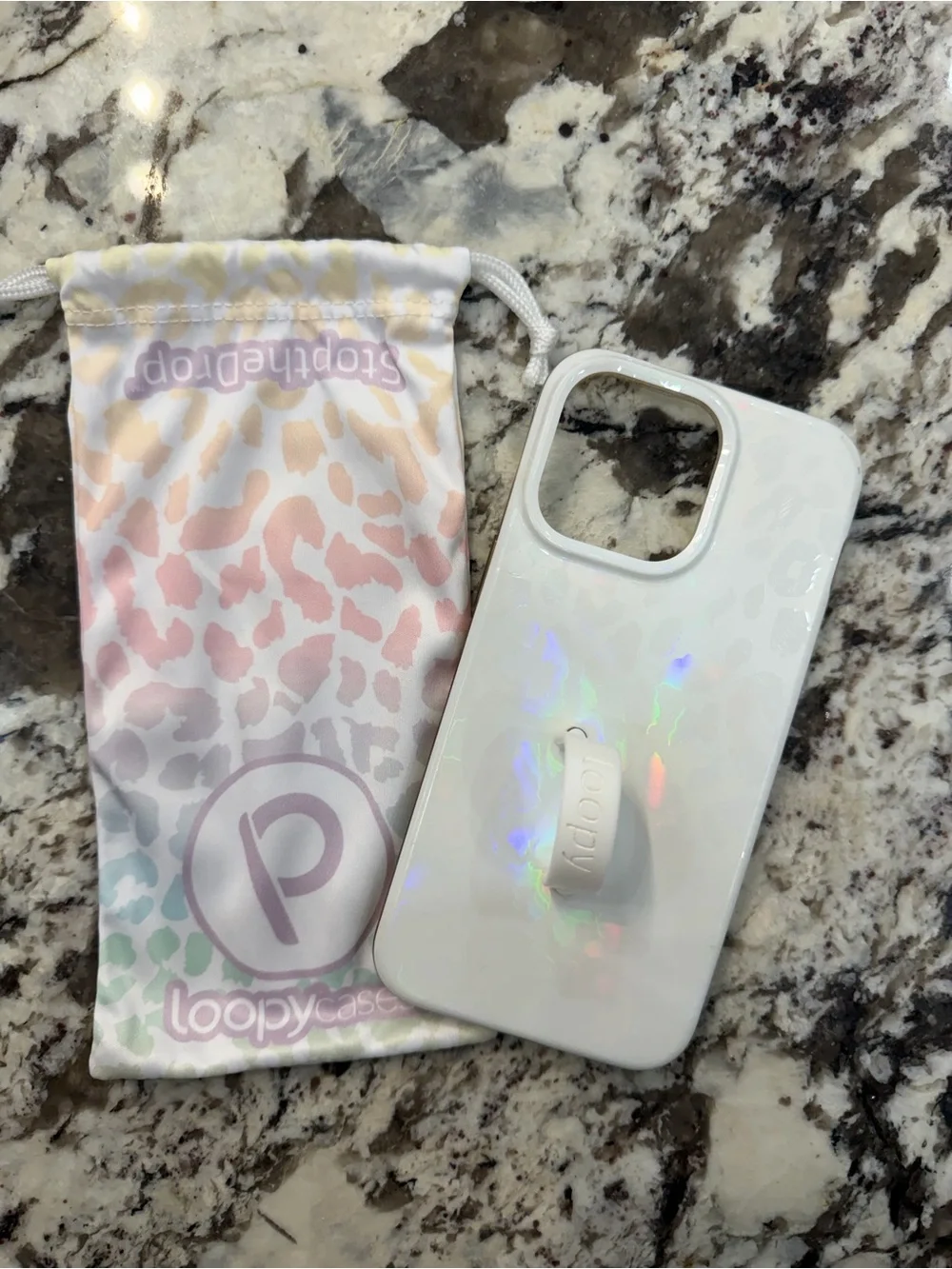 Loopy Case White Holographic iPhone 15 pro max Case with Integrated Strap