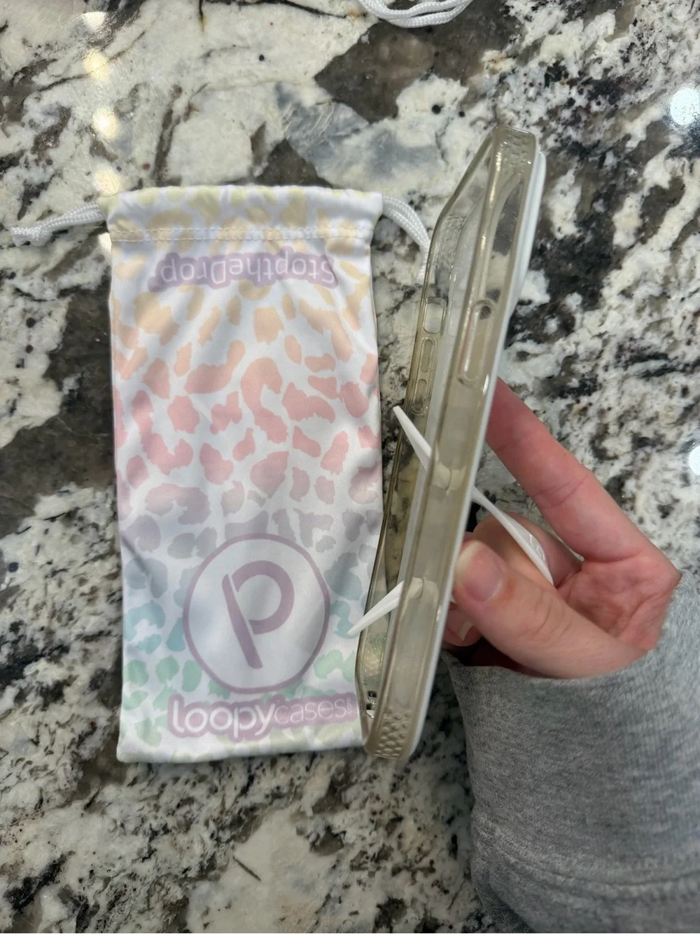 Loopy Case White Holographic iPhone 15 pro max Case with Integrated Strap