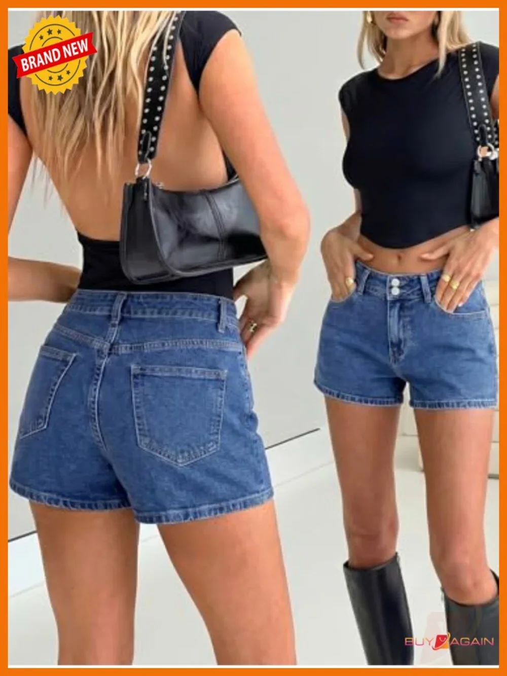 Womens Baggy Denim Shorts Stretchy A-Line Wide Leg with Pockets