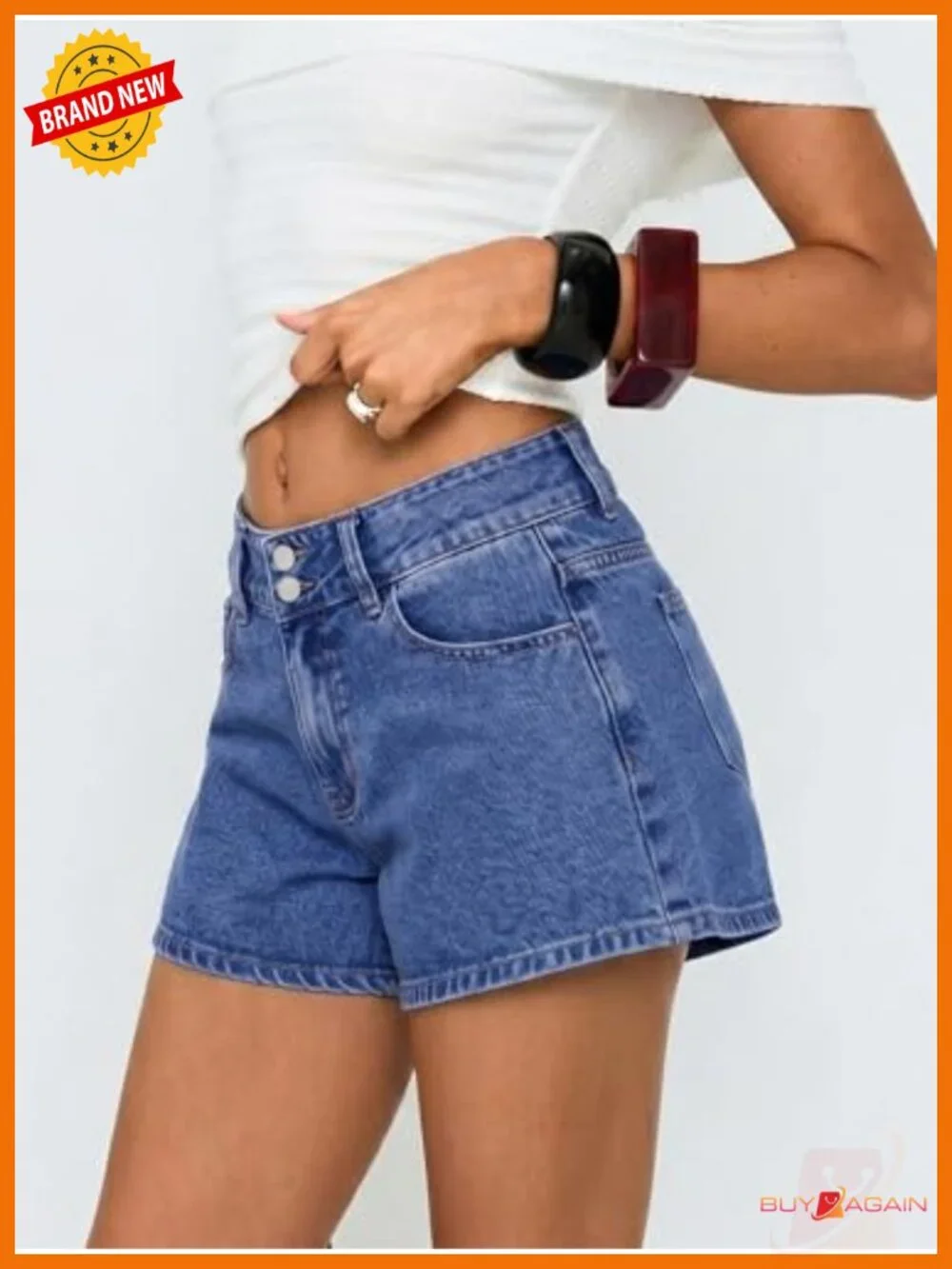 Womens Baggy Denim Shorts Stretchy A-Line Wide Leg with Pockets