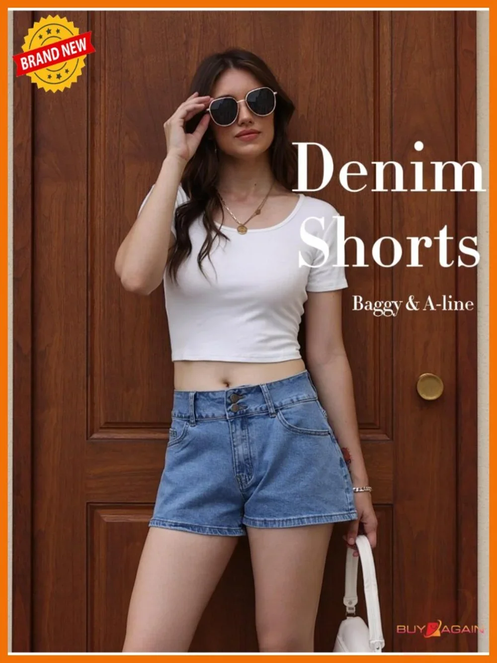 Womens Baggy Denim Shorts Stretchy A-Line Wide Leg with Pockets