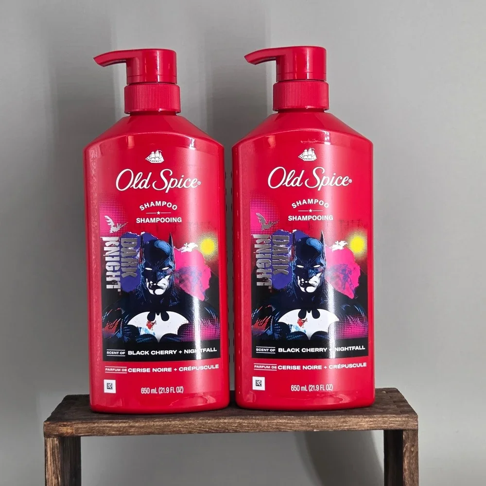 Old Spice Shampoo Mens 21.9oz 2pk Dark Knight Black Cherry DC Comics Batman