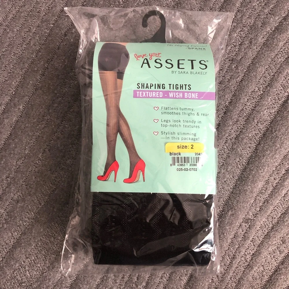 NEW SPANX Love Your Assets‎ Shaping Textured Wishbone Tights Size 2 Black