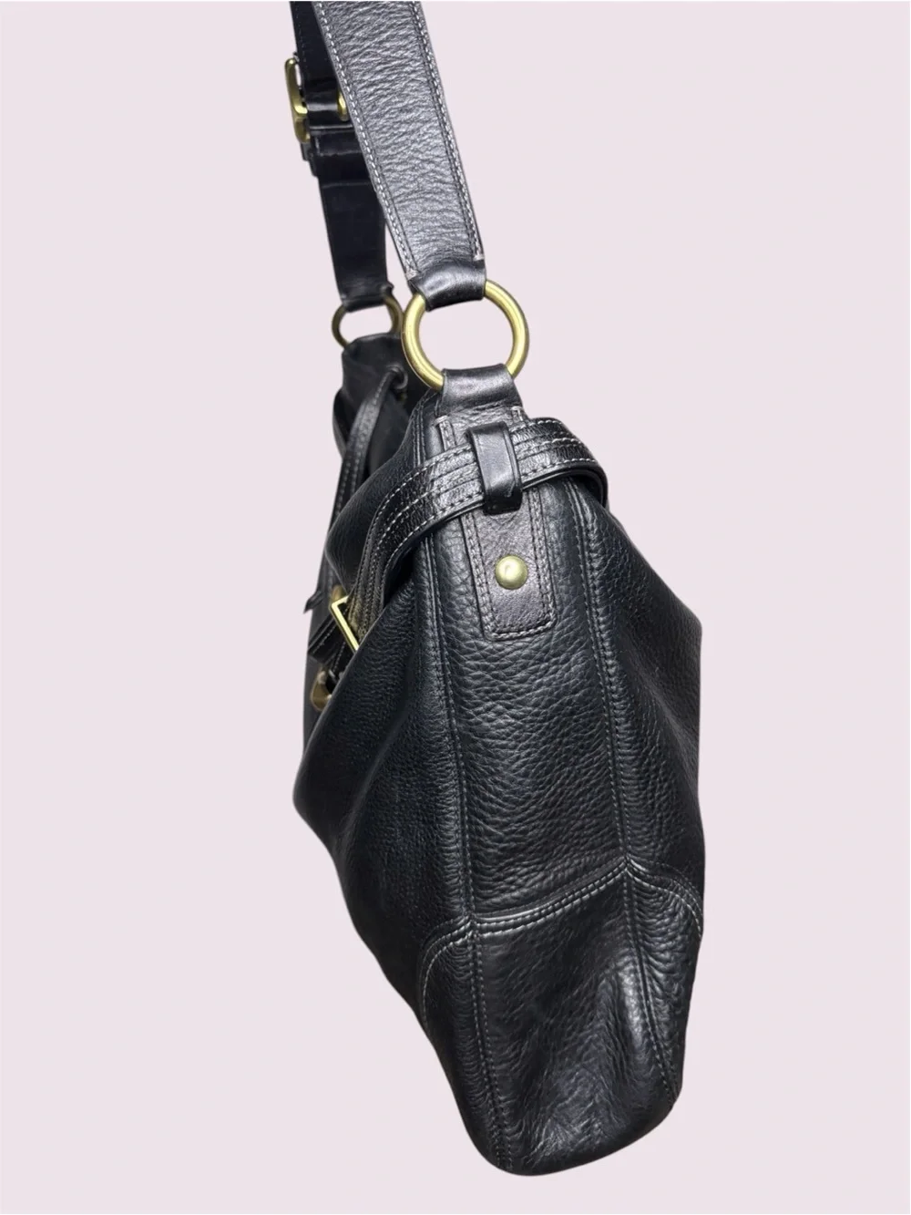 COACH D0869-12460 Women's HAMPTON Boho Satchel Buckle Shoulder Leather Bag Black