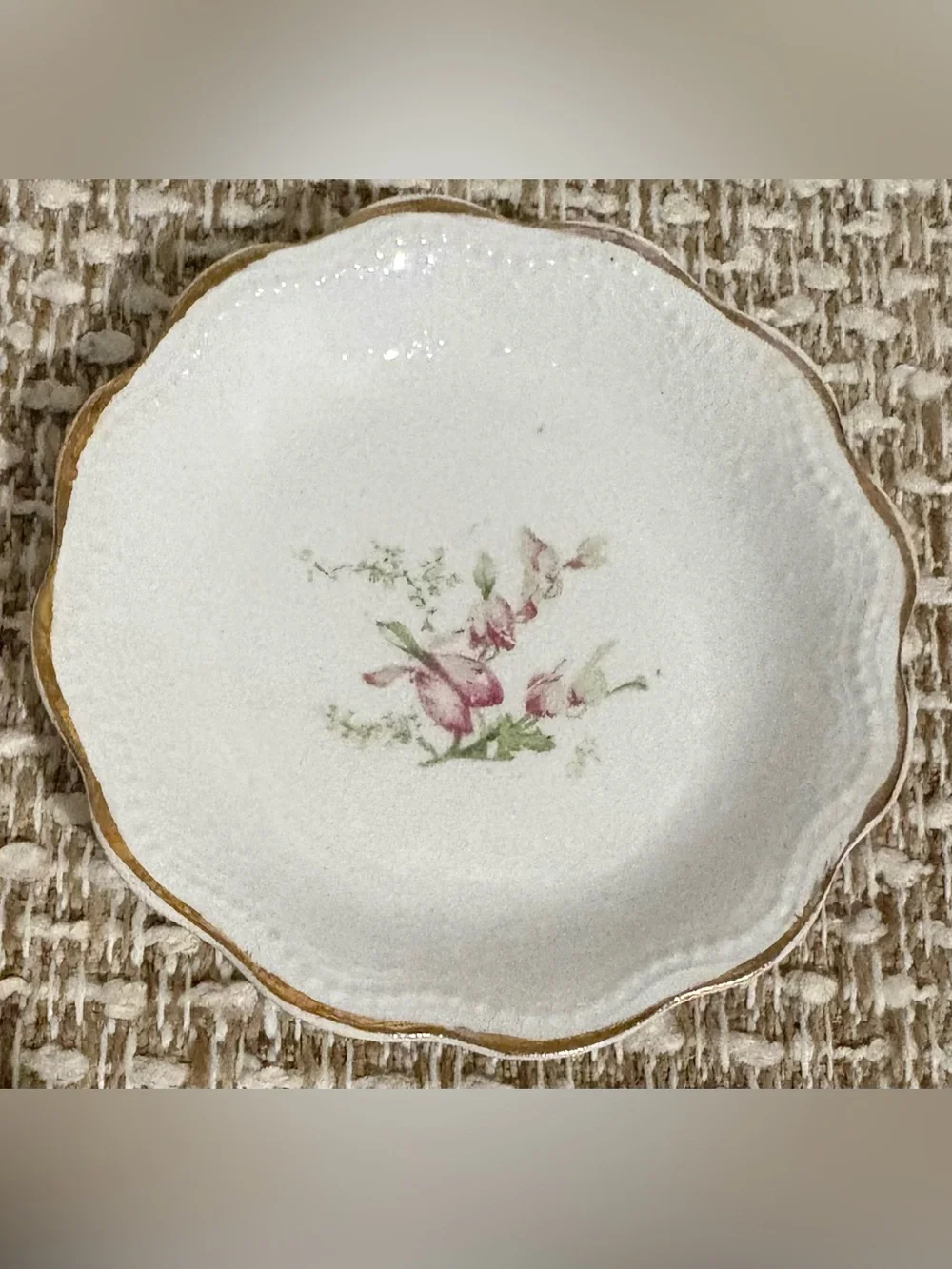 Delicate Floral Porcelain Butter Pat Scalloped