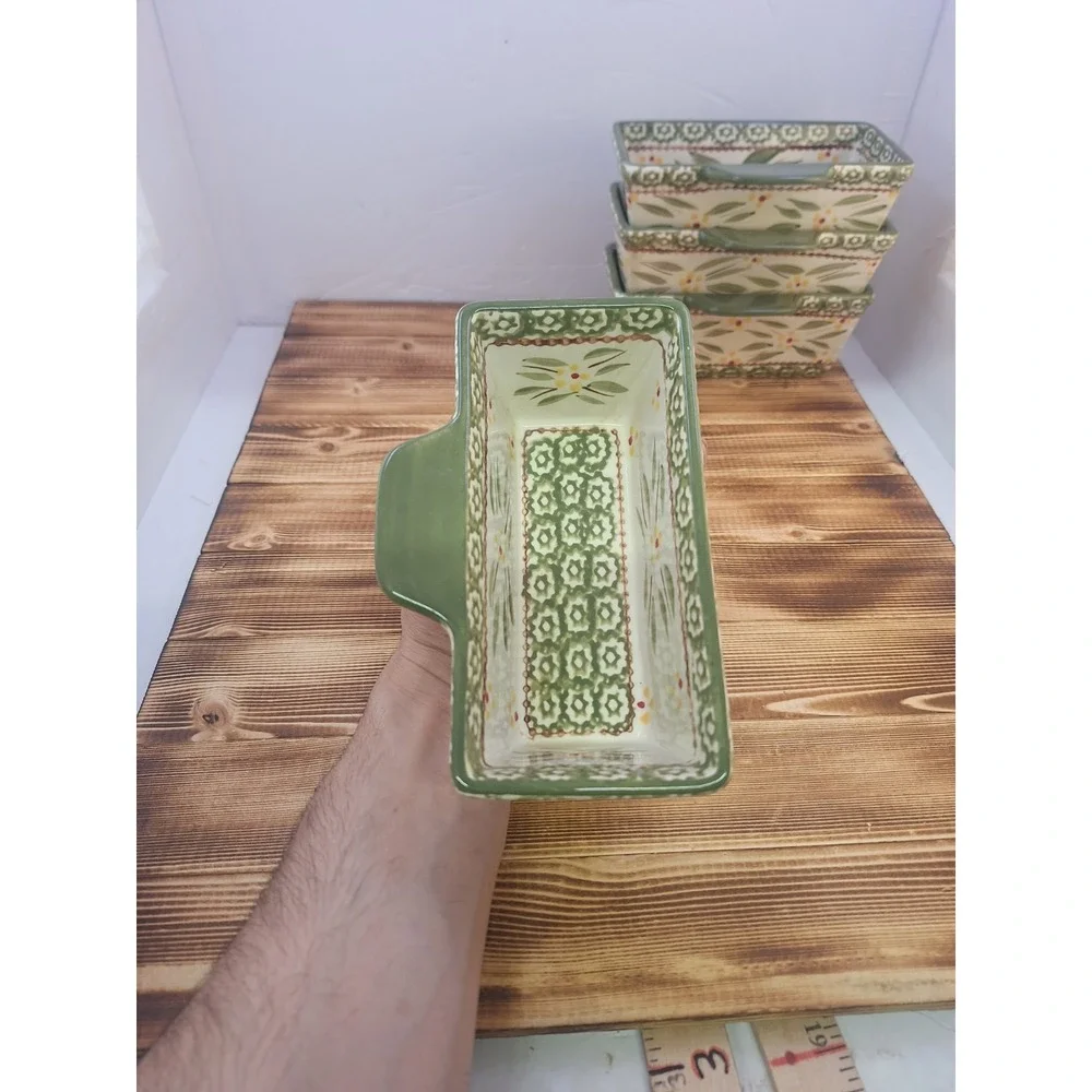 Temptations by Tara Old World Green Set 4‎ Rectangle Ramekins 15 oz 6.5x3x2.5