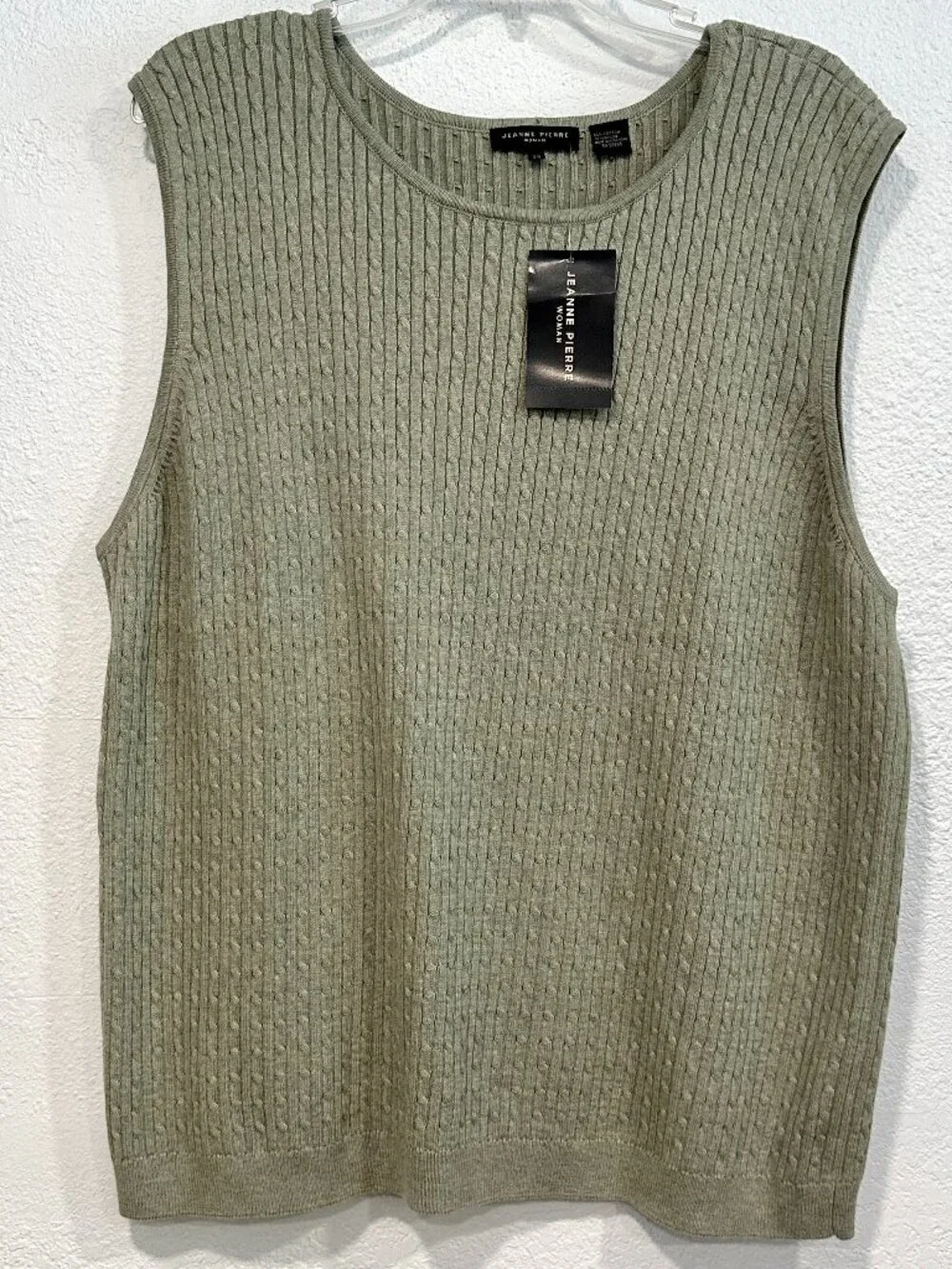 NWT Jeanne Pierre Sleeveless Sweater Vest Green Heather Cable Knit Women Size 3X