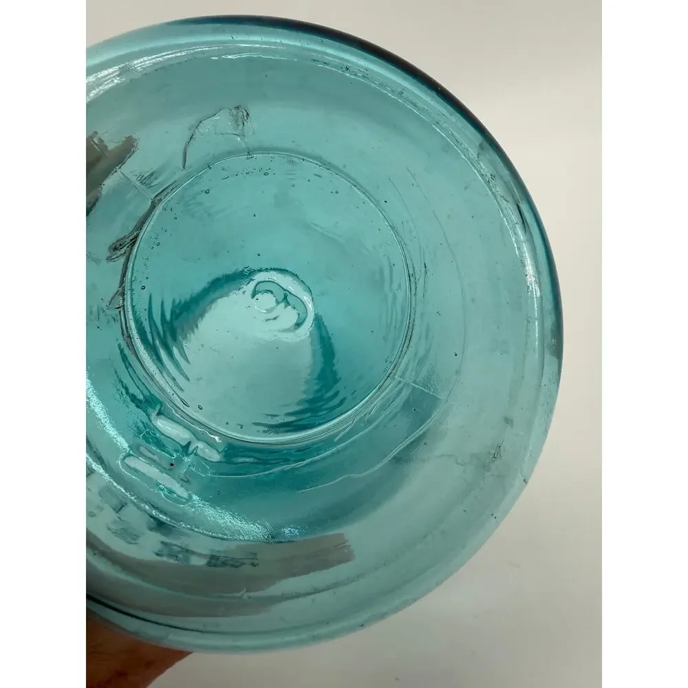 Vintage Ball  Mason Jar Aqua Green Glass Quart Canning Bottom Mark H9