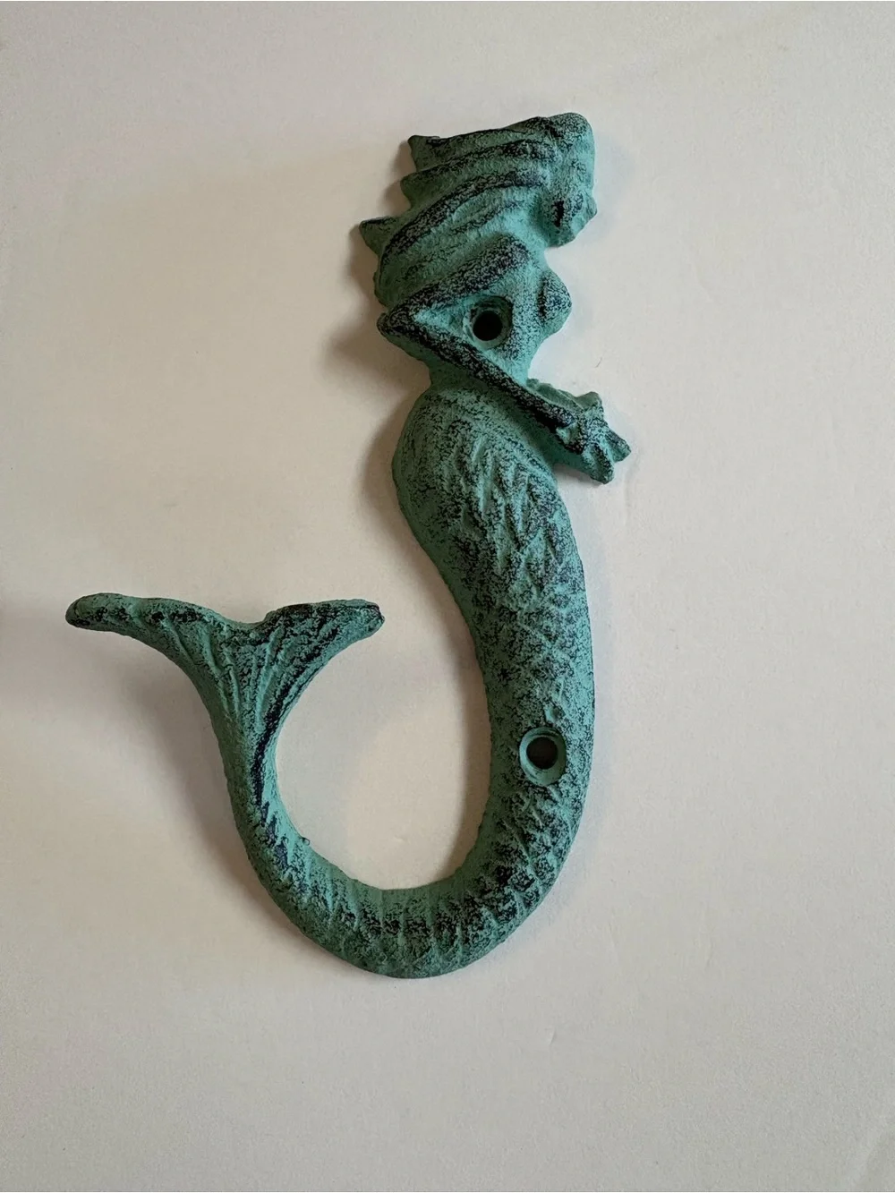 Decorative Mermaid/Sea Serpent Wall Hook in Patina Green