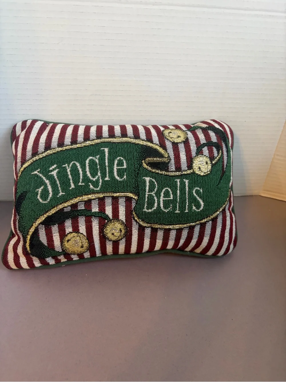Festive 'Jingle Bells' Decorative Pillow - Red & Green