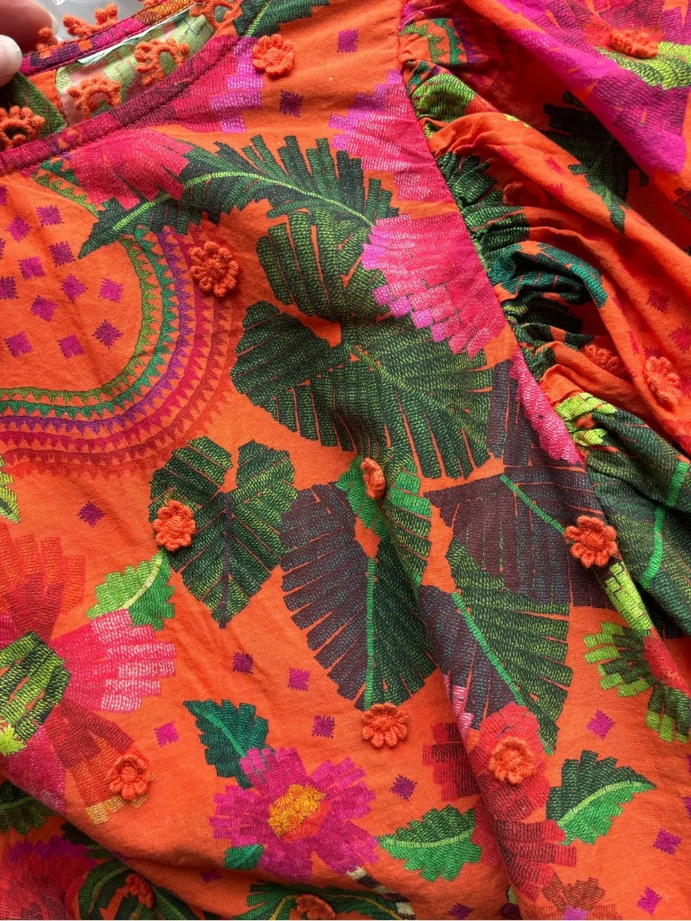 FARM RIO Cotton Blooming Garden Blouse Orange Floral Size Small