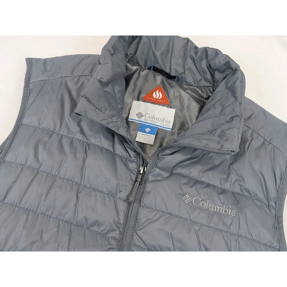 Columbia Omni Heat Puffer‎ Vest Mens LG Gray Full Zip Quilted Winter Outdoor