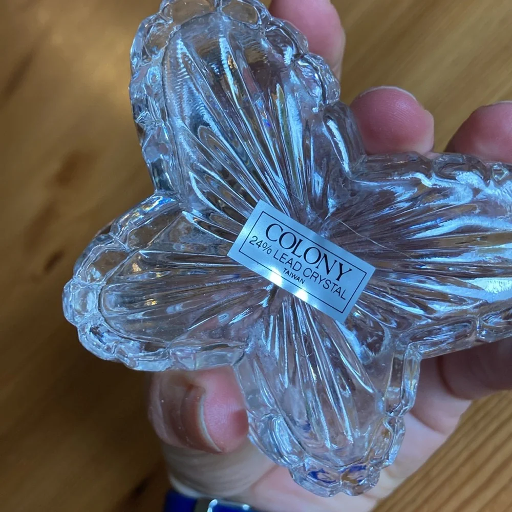 Vintage Lead Crystal Butterfly Jewelry Box, glass trinket holder ring box gift