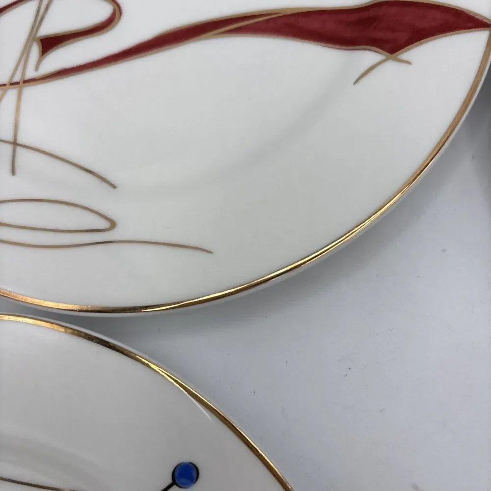 Pier 1 Imports Martini Glass Appetizer Salad Plates Set of 4 Gold Rim 7.5