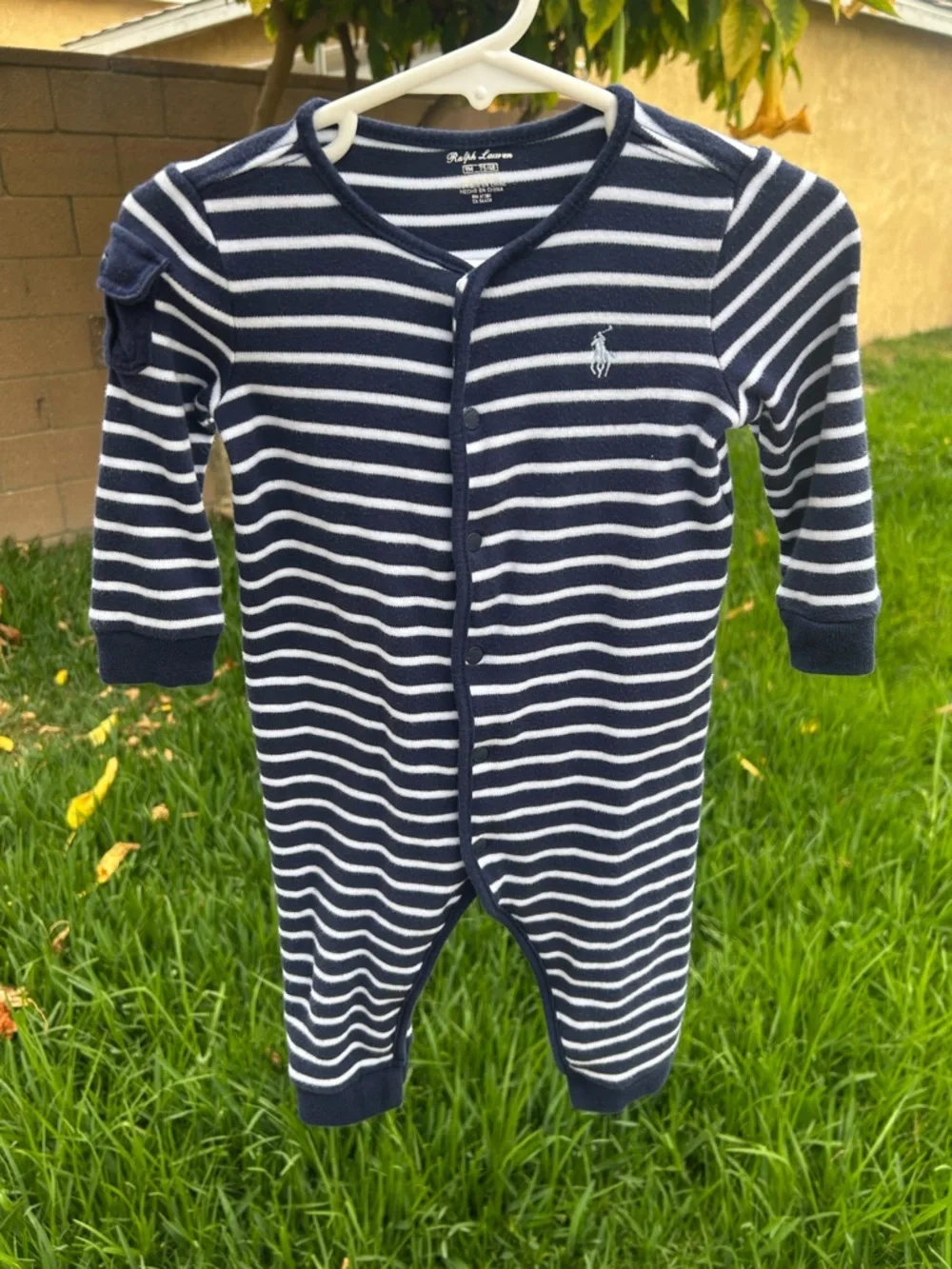 Ralph Lauren Navy & White Striped Footie One-Piece