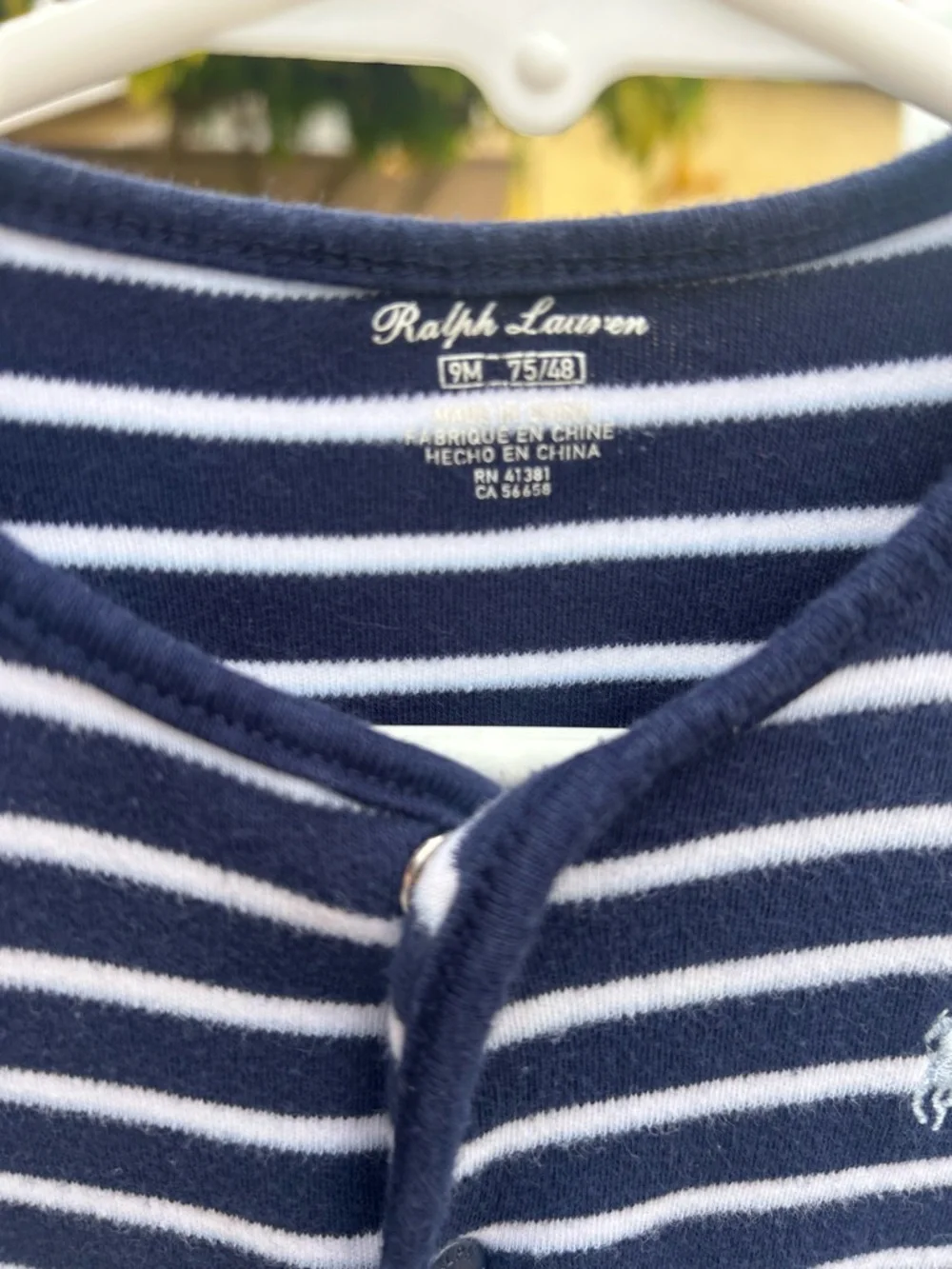 Ralph Lauren Navy & White Striped Footie One-Piece