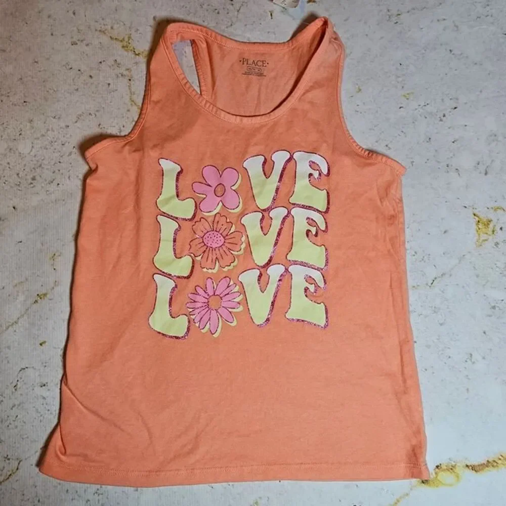 The Children’s Place Girls Tank Top Size XL (14) – NEW NWT – Peach LOVE Flower G