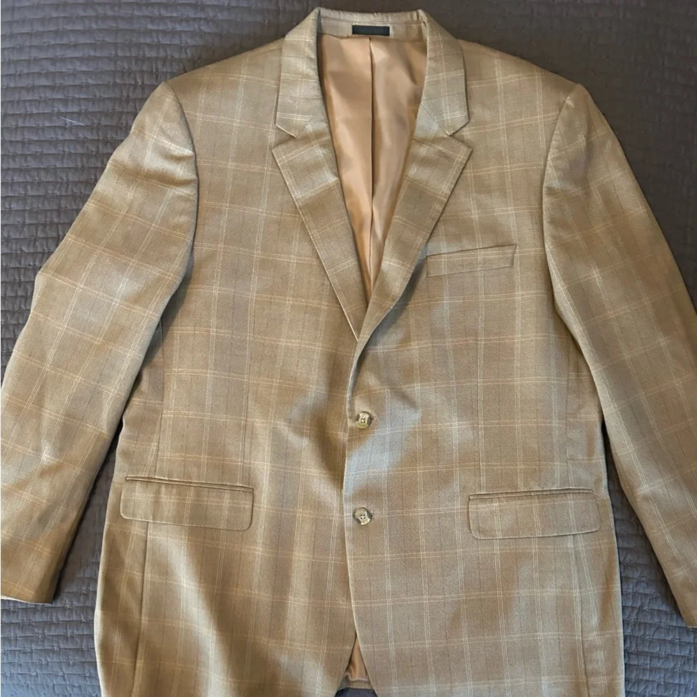 Andrew Fezza Two Button Brown Check Windowpane Sport Coat Blazer Size 50 L