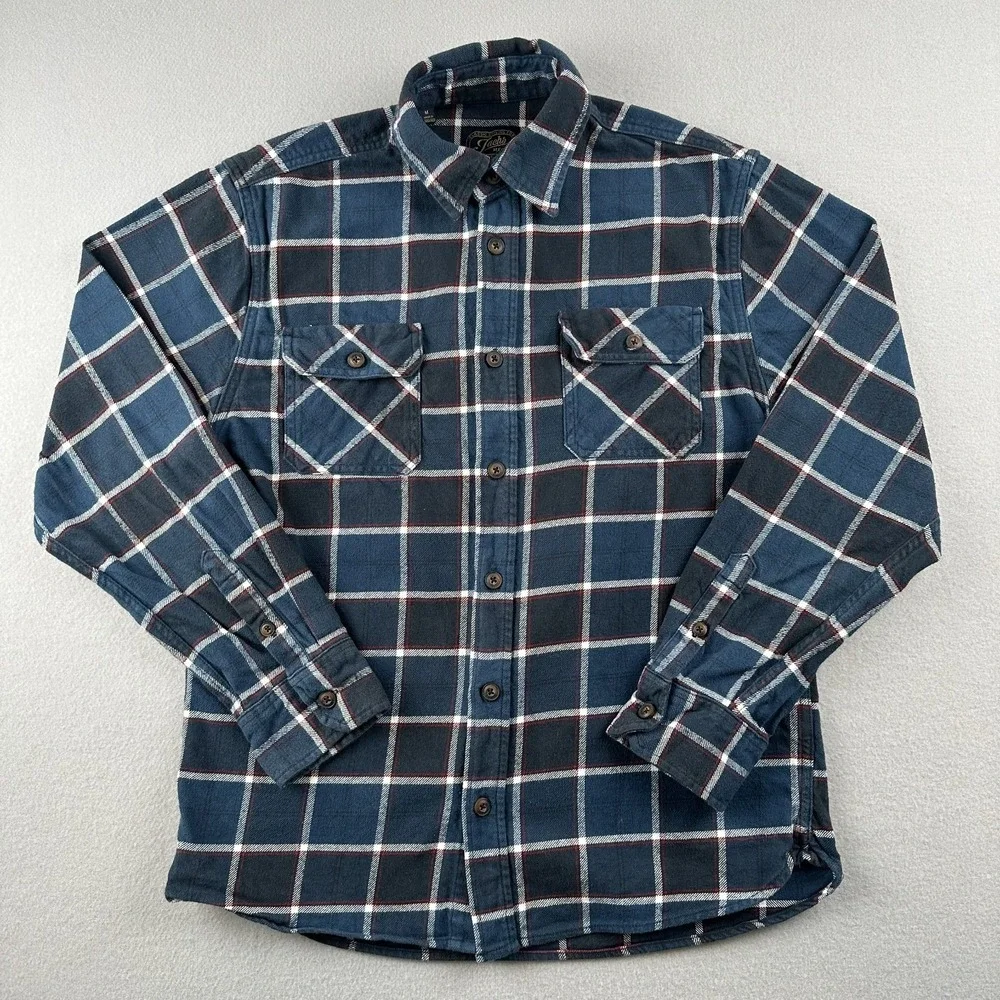 Jachs Heritage Flannel Shirt Mens M Plaid Blue Red White 100% Cotton Heavyweight