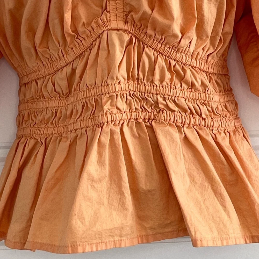 Old Navy Smocked V Neck Peplum Top Puff Sleeves Cotton Size Medium Milkmaid