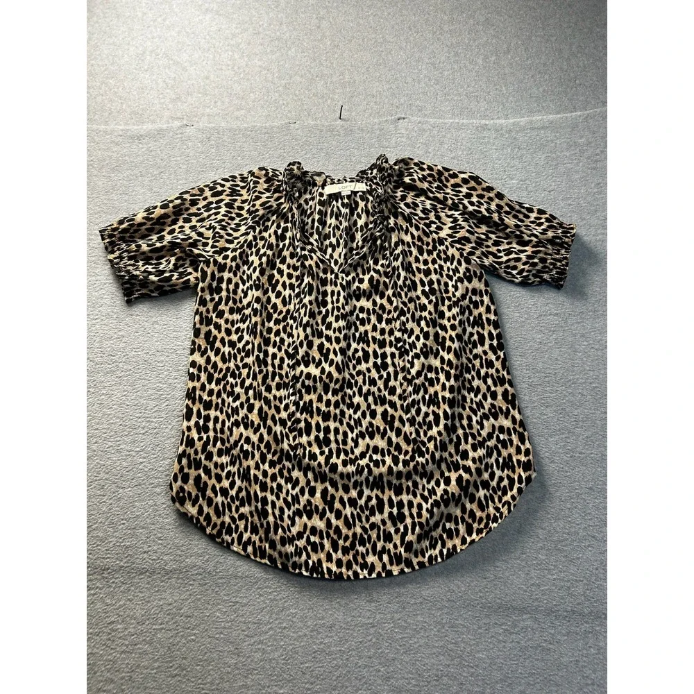 LOFT Petites Womens XSP Leopard Print Blouse Ruffle Neck Animal‎ Print Top