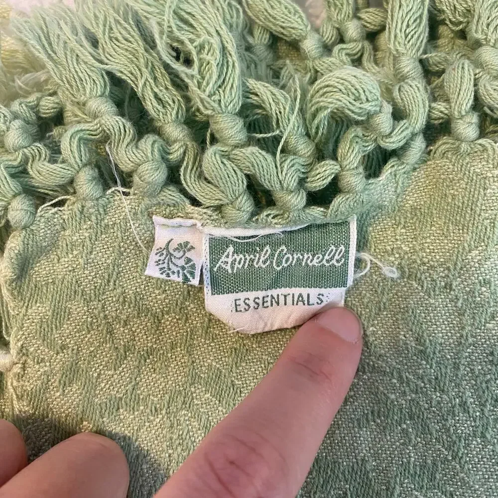 Vintage April Cornell Essentials Tablecloth Square Fringe Green 52x52