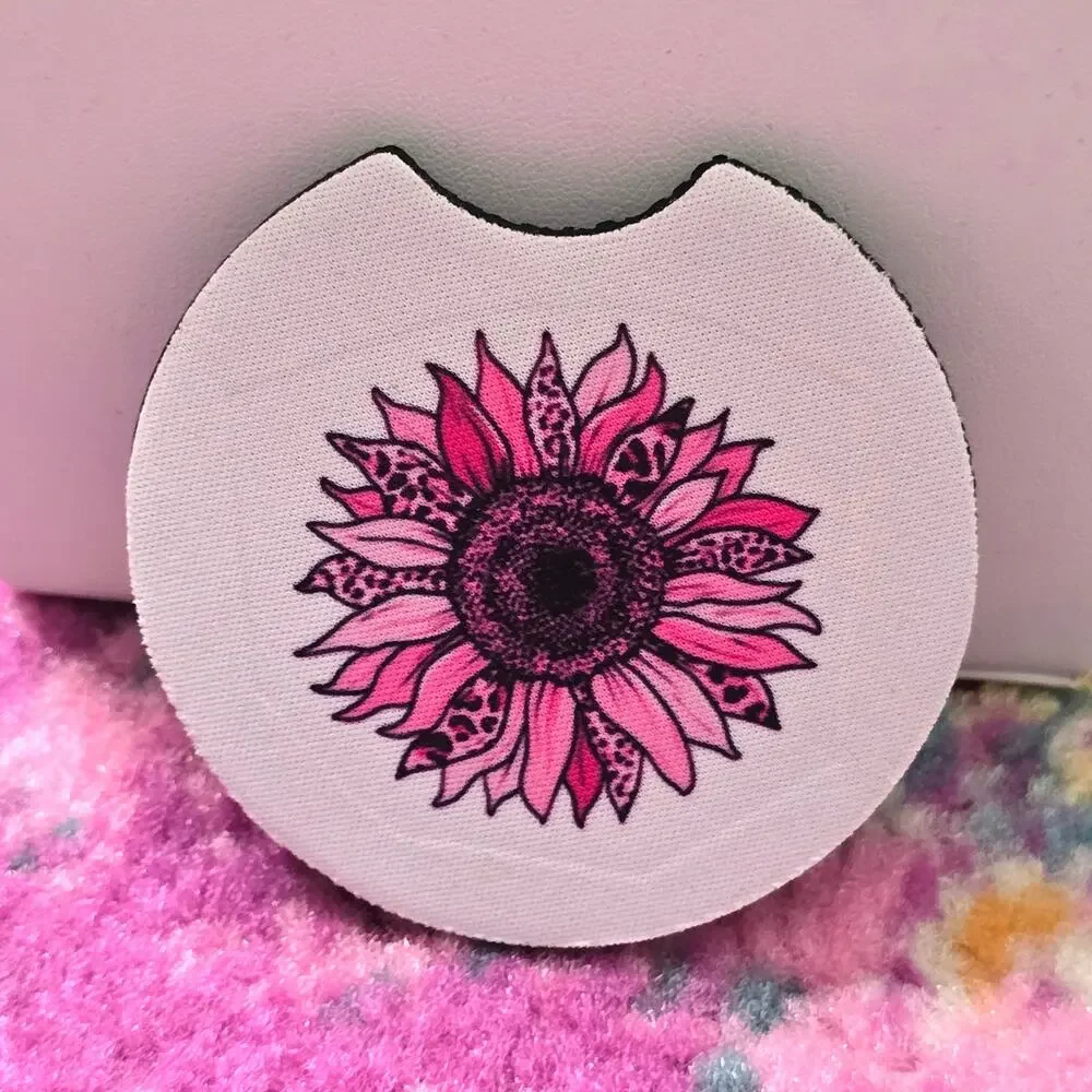 Sunflower Pink Circle Non Slip Handmade Kitchen Home Cup Car Accessories Coaster