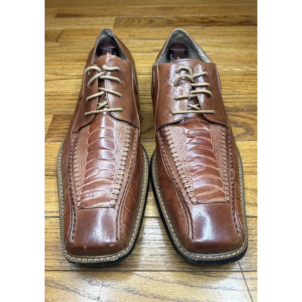 Vintage Stacy Adams Men’s Size 13 Brown Textured Croc Print Oxfords Dress Shoes
