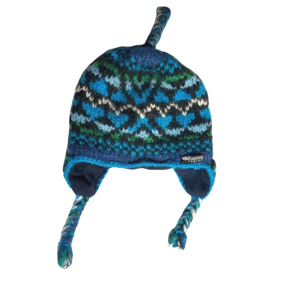 everest designs sherpa earflap blue wool fleece lined youth size 5-12 ‎ knit hat