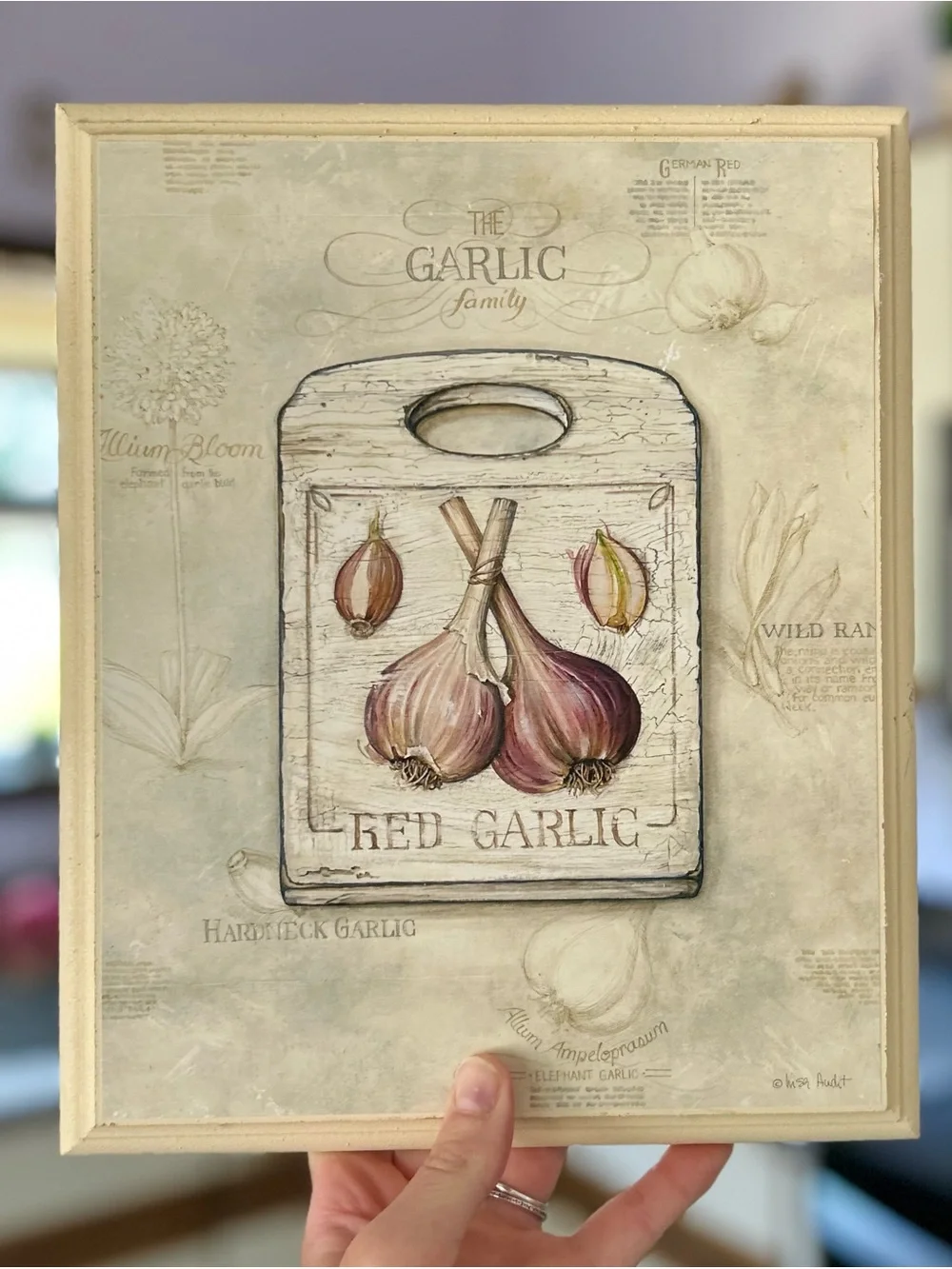 Set of 2 Framed Kitchen Plaques Garlic & Leek On Cuttingboards 8x10 Wall Decor