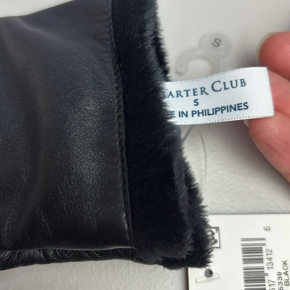 Charter Club Black Leather Faux Fur Lined Touchscreen Technology Gloves Winter