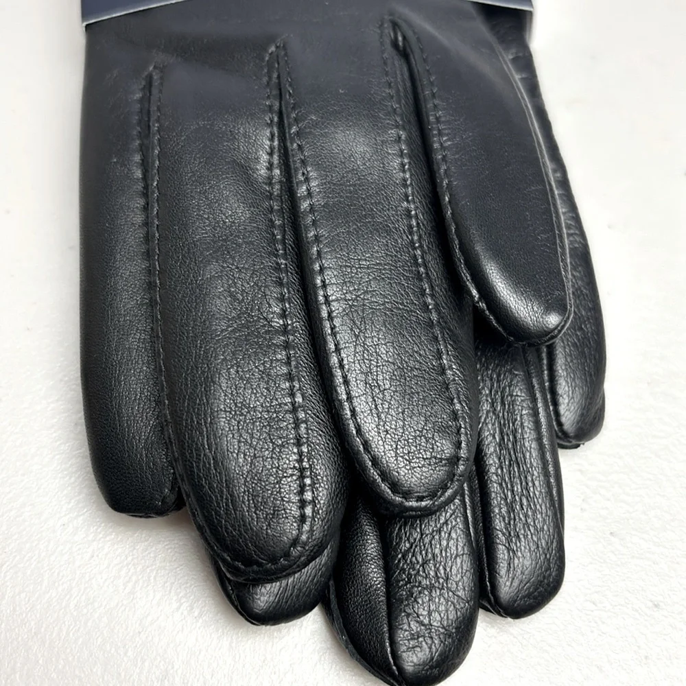 Charter Club Black Leather Faux Fur Lined Touchscreen Technology Gloves Winter