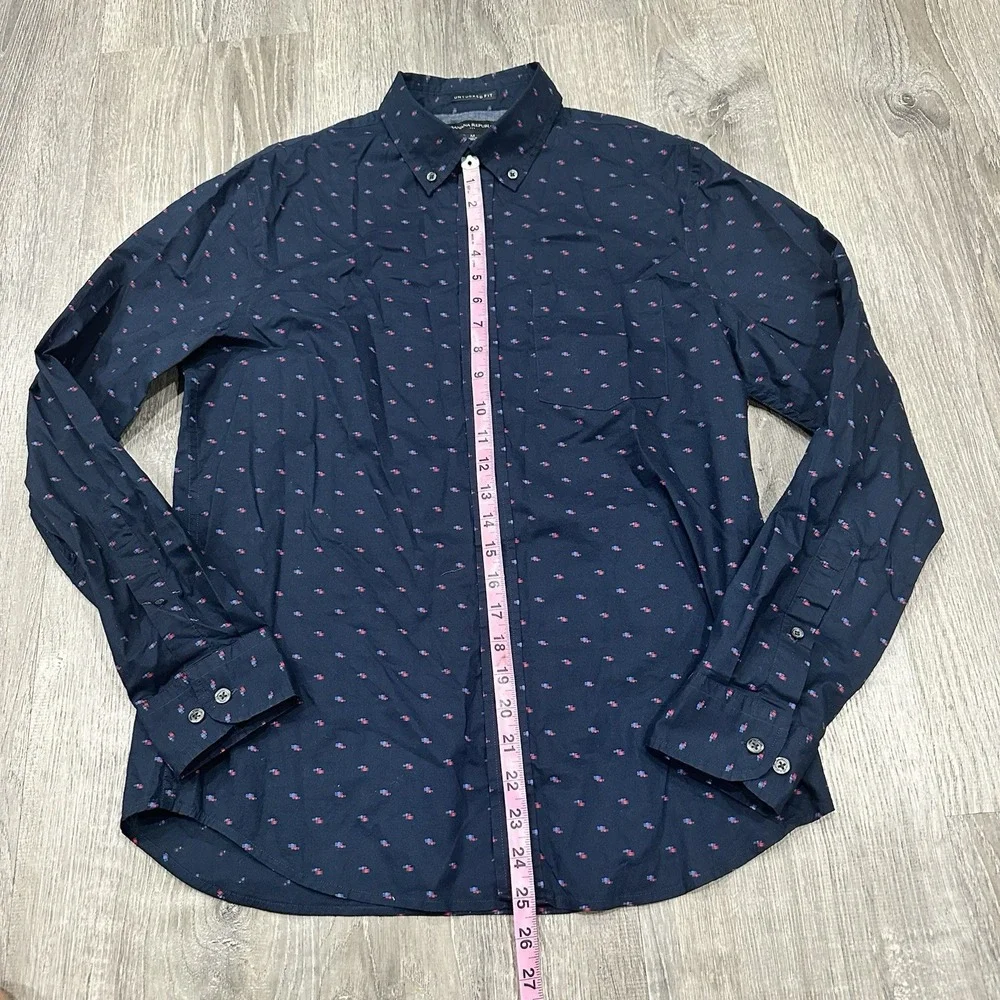 Banana Republic Men M Geometric Cotton Untucked Fit Long Sleeve‎ Casual Shirt