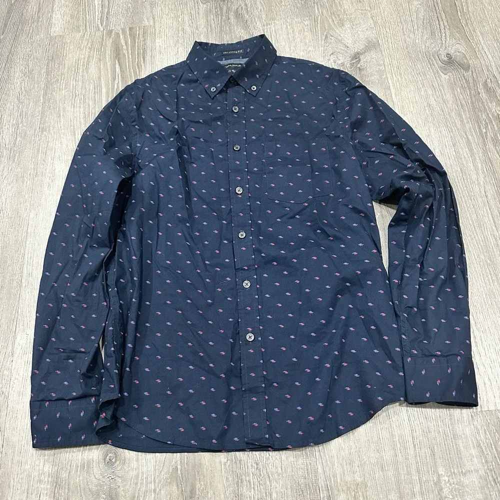 Banana Republic Men M Geometric Cotton Untucked Fit Long Sleeve‎ Casual Shirt