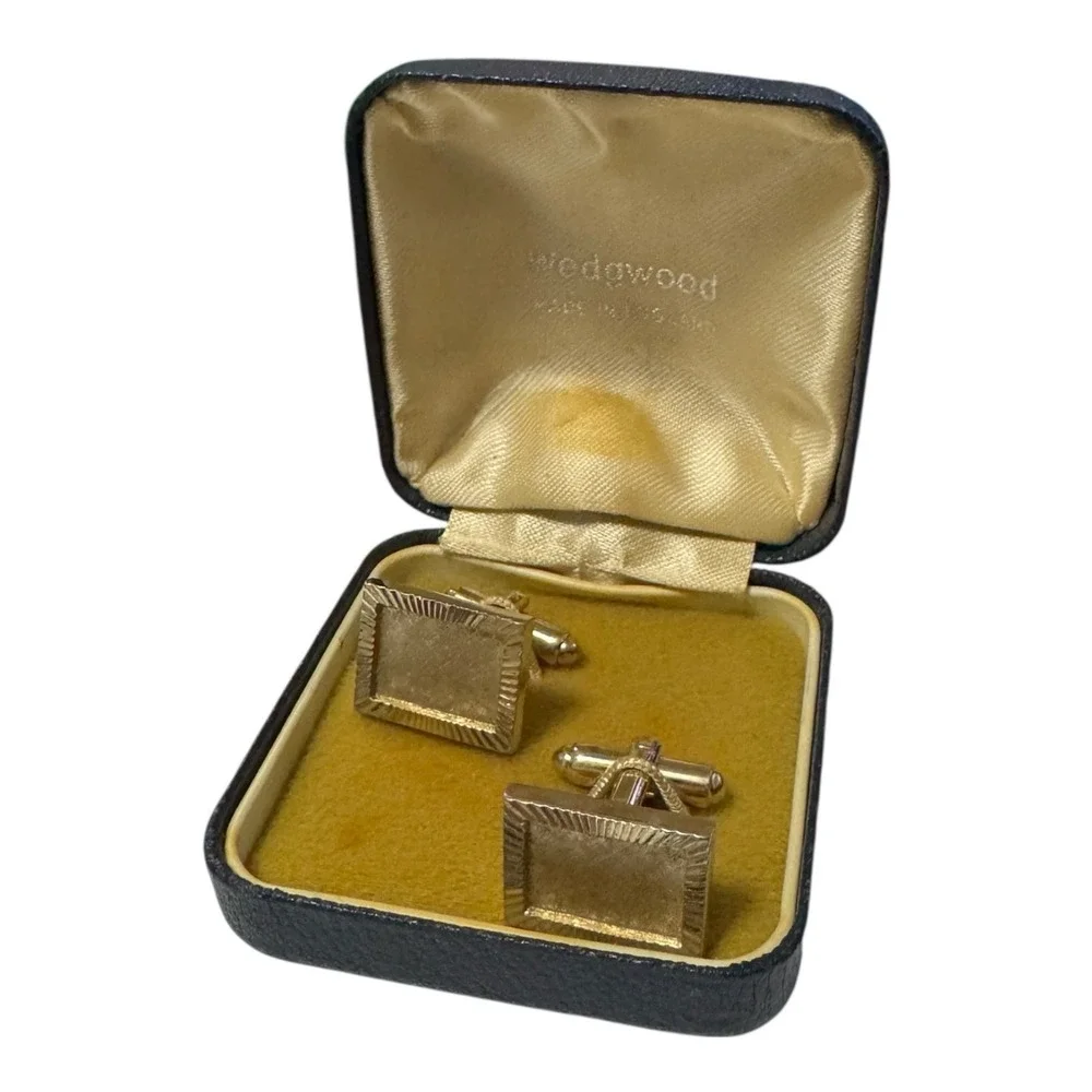 Dante Cufflinks Textured Gold Tone‎ Diagonal Rectangles Wedgwood
