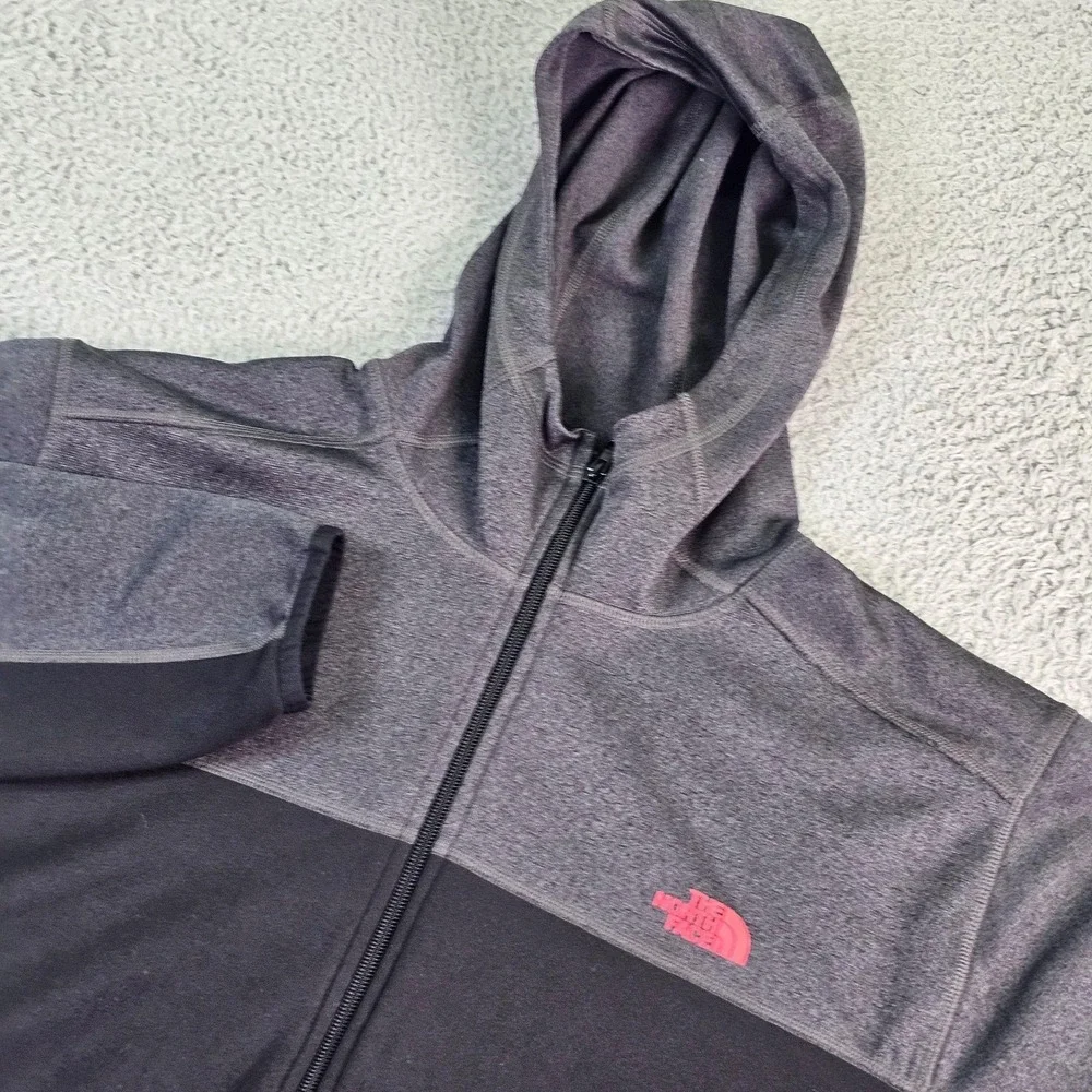 The North Face Hoodie Mens XL Gray Black Full Zip Fleece Colorblock Logo CHX3