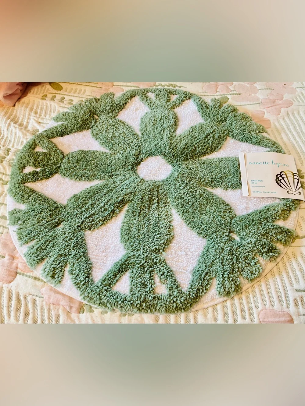 Nanette Lepore Sage Green Floral Tufted Round Bath Mat