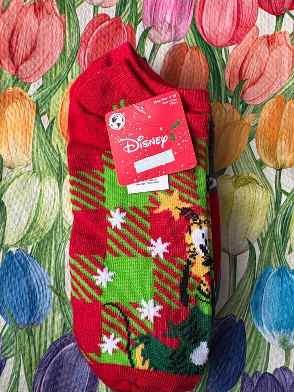 Disney Red & Green Plaid Holiday No-Show Socks