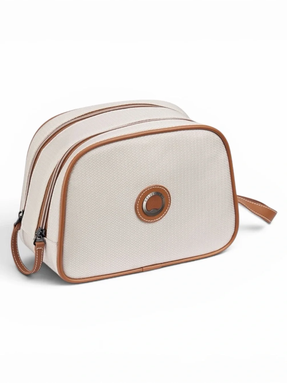 Canvas Zip Makeup Pouch with Tan Trim - Women Cosmetic Bag