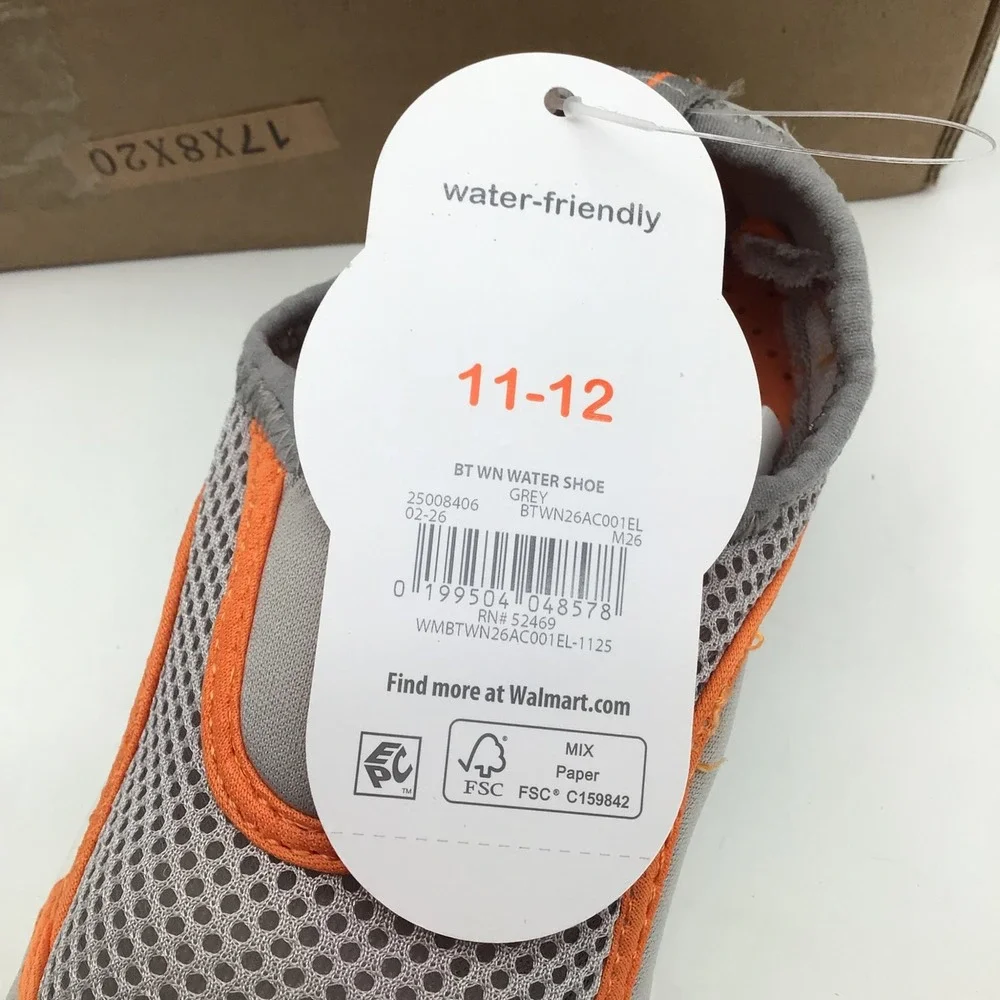 Wonder Nation Boys Grey Orange Mesh Water Shoes Slip On Size 11-12 NEW